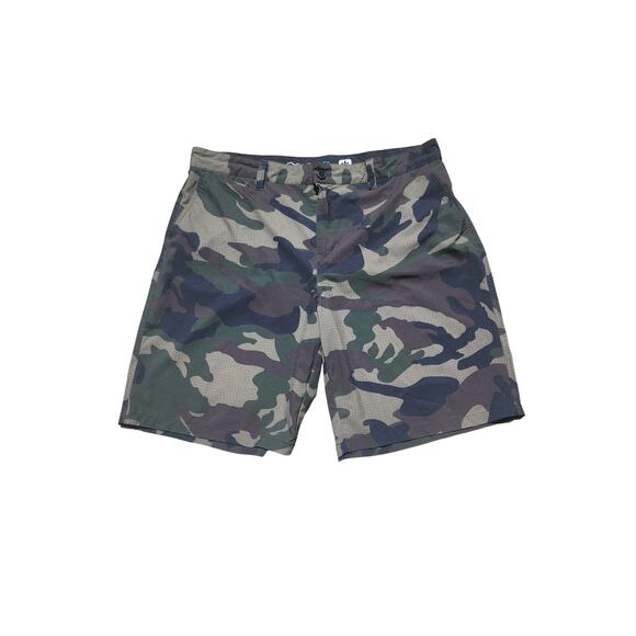 OP Flex 4-Way Stretch Board Shorts Mens 40 Green Camo Zip Flat Front Casual - Picture 1 of 9
